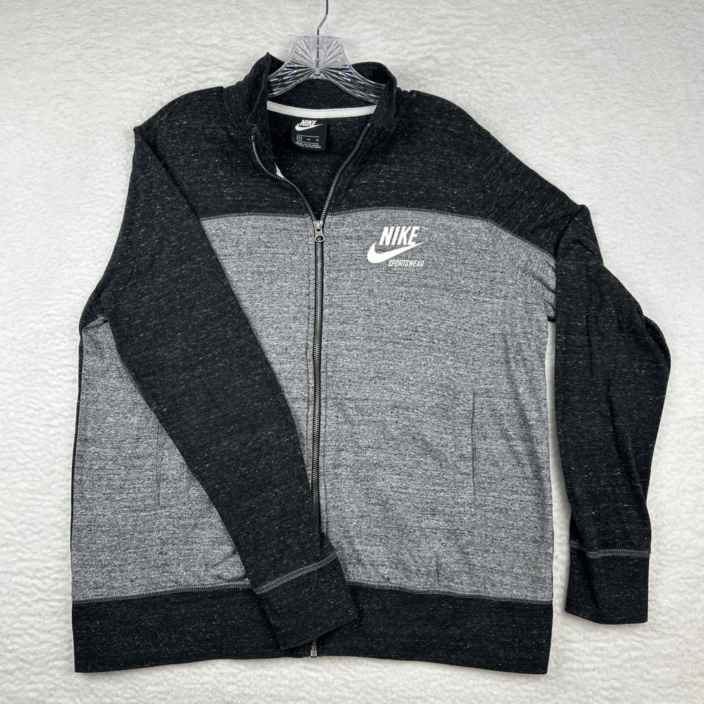 Nike Sportswear Vintage Full Zip Jacket Gray Black Mock Neck Women's XL